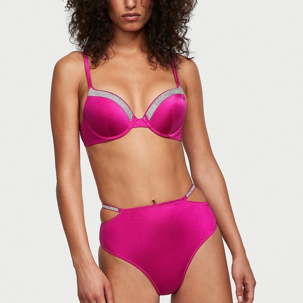 Victoria's Secret Fuchsia Shine Strap High Waist Push Up Bikini Set